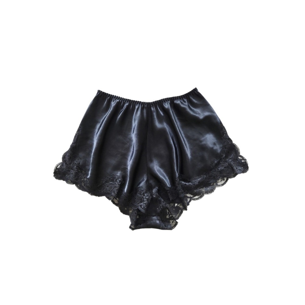 Victoria's Secret Black Satin Lace Trim Sleep Shorts XS Relaxed Lounge Coquette